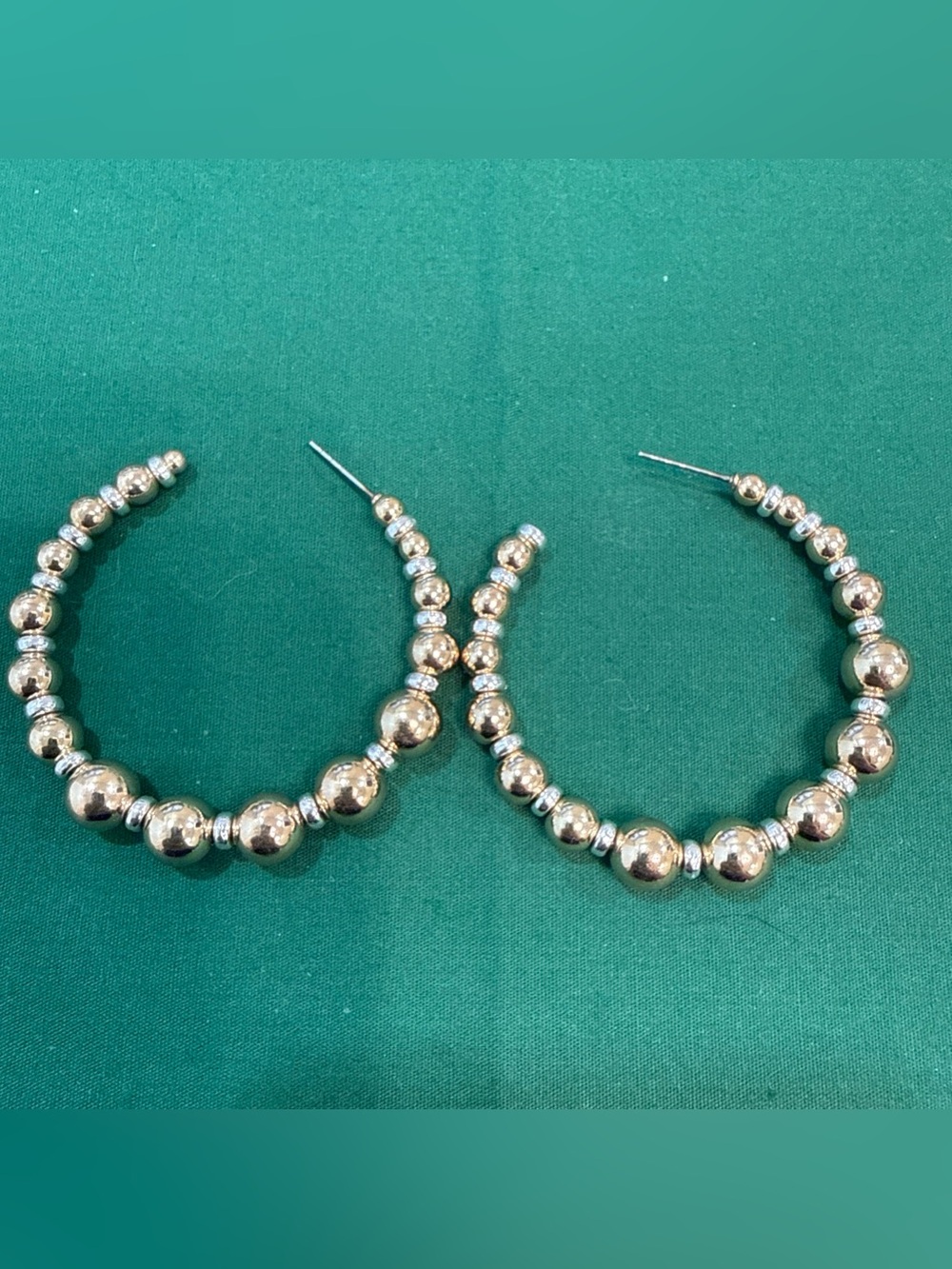 Silver &Gold Tone Hoop Earrings With Graduated Ball Design. 23F